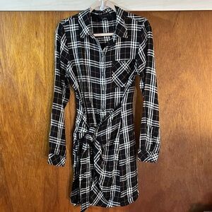 SANCTUARY Black & White Plaid Faux Wrap Dress Sz M